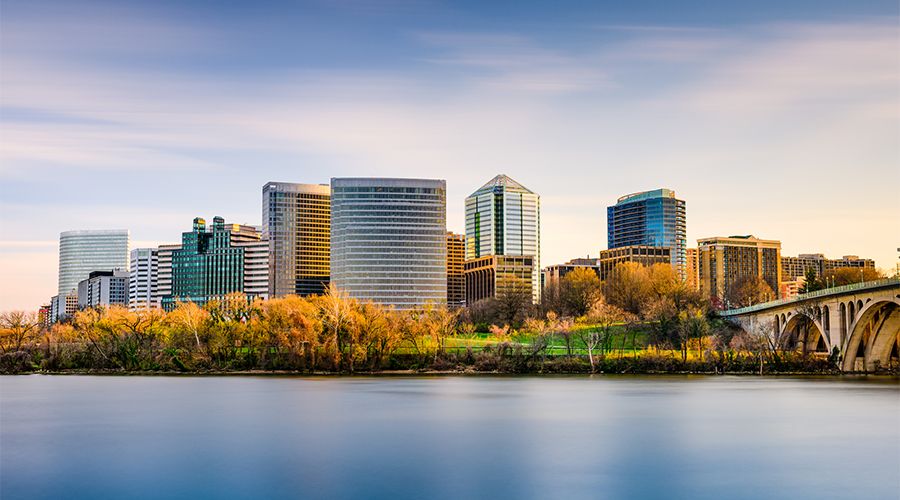 City skyscrapers next to water